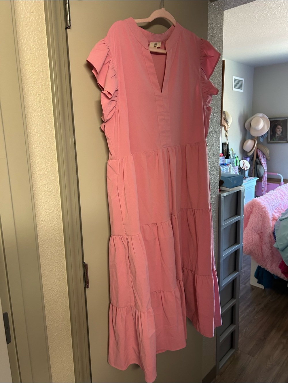 entro Pink Tiered Maxi Dress with Ruffle Sleeves